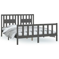 vidaXL Massivholzbett mit Kopfteil Grau Kiefer 150x200 cm
