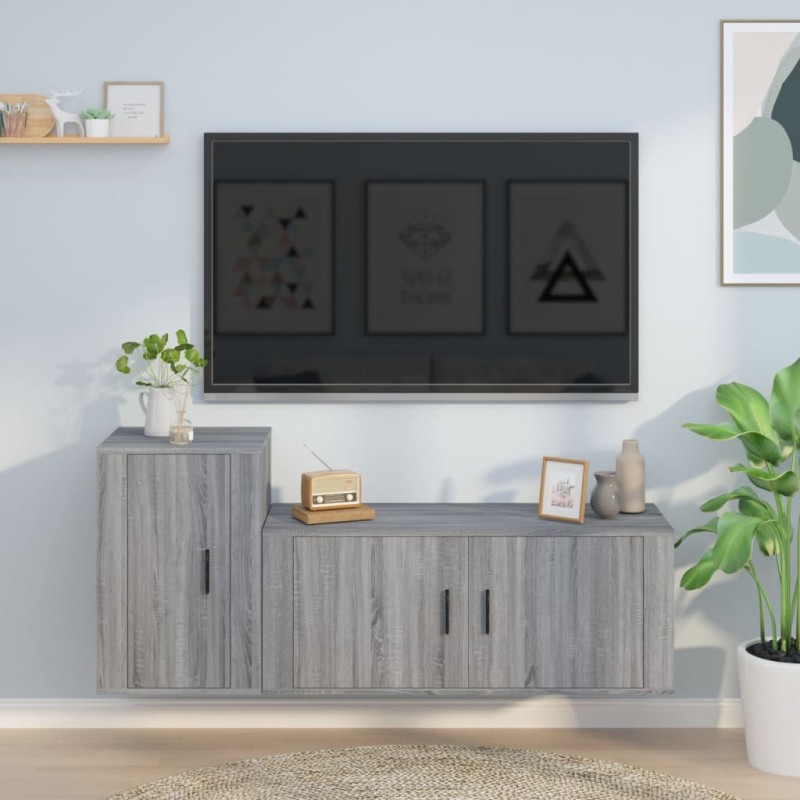 vidaXL 2-tlg. TV-Schrank-Set Grau Sonoma Holzwerkstoff vidaXL 2-tlg. TV-Schrank-Set Grau Sonoma Holzwerkstoff