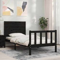 vidaXL Massivholzbett mit Kopfteil Schwarz 90x200 cm