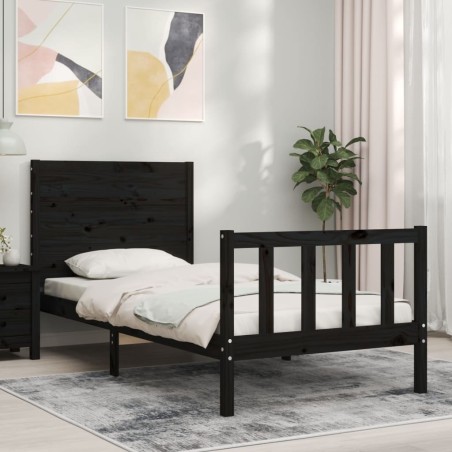vidaXL Massivholzbett mit Kopfteil Schwarz 90x200 cm