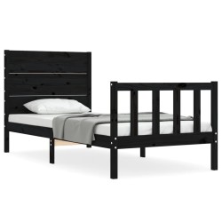 vidaXL Massivholzbett mit Kopfteil Schwarz 90x200 cm