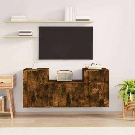 vidaXL 3-tlg. TV-Schrank-Set Räuchereiche Holzwerkstoff