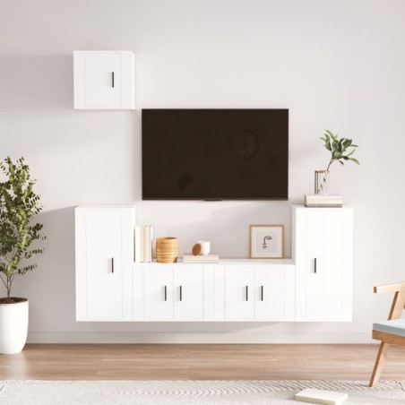 vidaXL 5-tlg. TV-Schrank-Set Weiß Holzwerkstoff