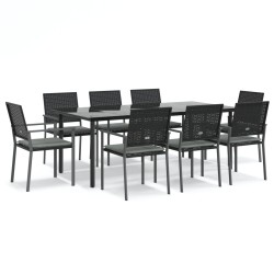 vidaXL 9-tlg. Garten-Essgruppe mit Kissen Poly Rattan und Stahl