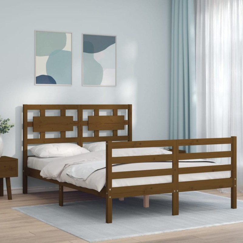 vidaXL Massivholzbett mit Kopfteil Honigbraun vidaXL Massivholzbett mit Kopfteil Honigbraun