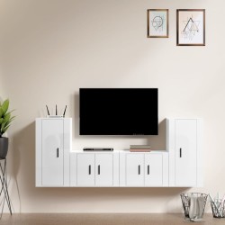 vidaXL 4-tlg. TV-Schrank-Set Hochglanz-Weiß Holzwerkstoff