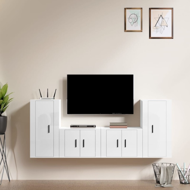 vidaXL 4-tlg. TV-Schrank-Set Hochglanz-Weiß Holzwerkstoff vidaXL 4-tlg. TV-Schrank-Set Hochglanz-Weiß Holzwerkstoff