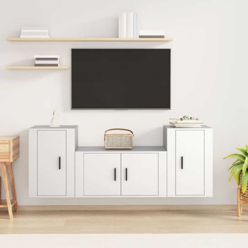 vidaXL 3-tlg. TV-Schrank-Set Weiß Holzwerkstoff vidaXL 3-tlg. TV-Schrank-Set Weiß Holzwerkstoff
