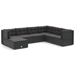 vidaXL 7-tlg. Garten-Lounge-Set mit Kissen Schwarz Poly Rattan