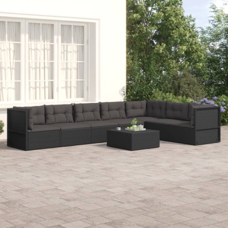 vidaXL 7-tlg. Garten-Lounge-Set mit Kissen Schwarz Poly Rattan