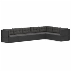 vidaXL 7-tlg. Garten-Lounge-Set mit Kissen Schwarz Poly Rattan