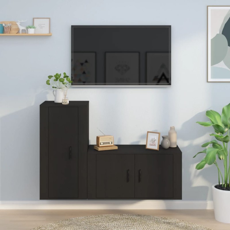 vidaXL 2-tlg. TV-Schrank-Set Schwarz Holzwerkstoff vidaXL 2-tlg. TV-Schrank-Set Schwarz Holzwerkstoff