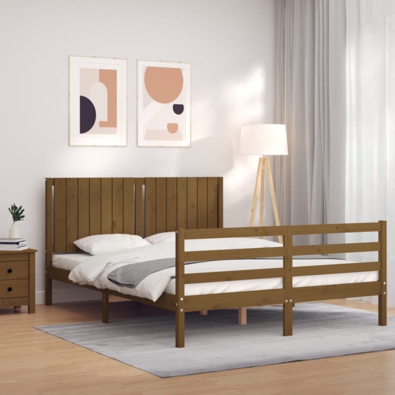 vidaXL Massivholzbett mit Kopfteil Honigbraun vidaXL Massivholzbett mit Kopfteil Honigbraun