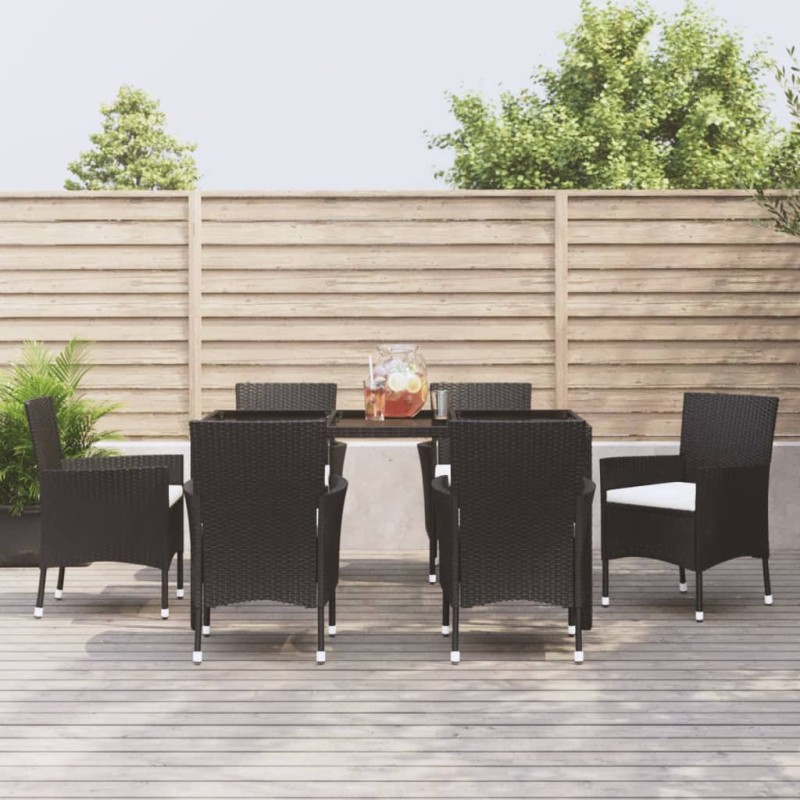 vidaXL 7-tlg. Garten-Essgruppe mit Kissen Schwarz Poly Rattan vidaXL 7-tlg. Garten-Essgruppe mit Kissen Schwarz Poly Rattan