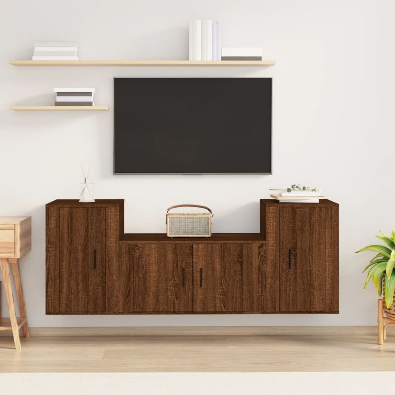 vidaXL 3-tlg. TV-Schrank-Set Braun Eichen-Optik Holzwerkstoff vidaXL 3-tlg. TV-Schrank-Set Braun Eichen-Optik Holzwerkstoff