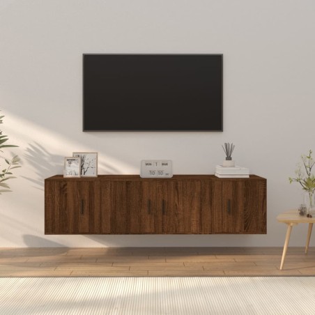 vidaXL 3-tlg. TV-Schrank-Set Braun Eichen-Optik Holzwerkstoff