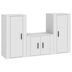 vidaXL 3-tlg. TV-Schrank-Set Weiß Holzwerkstoff