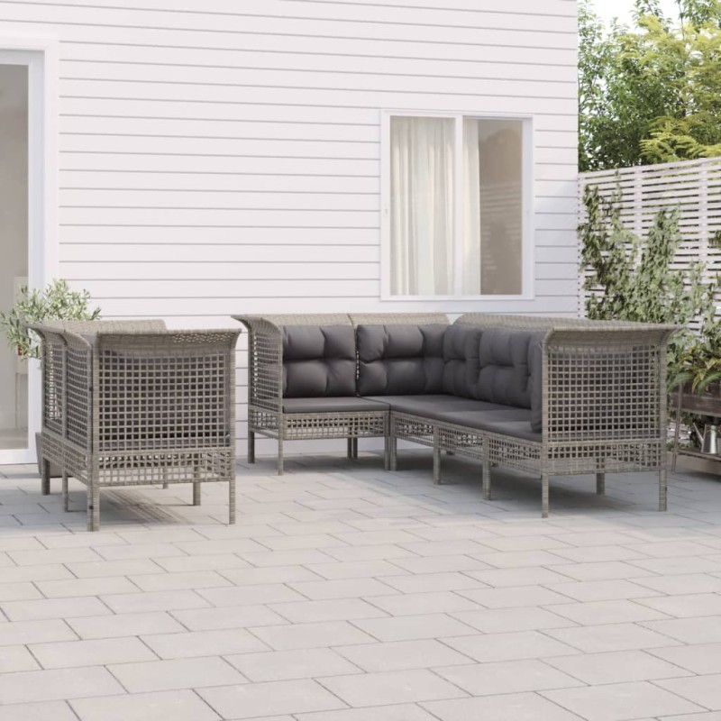 vidaXL 7-tlg. Garten-Lounge-Set mit Kissen Grau Poly Rattan vidaXL 7-tlg. Garten-Lounge-Set mit Kissen Grau Poly Rattan