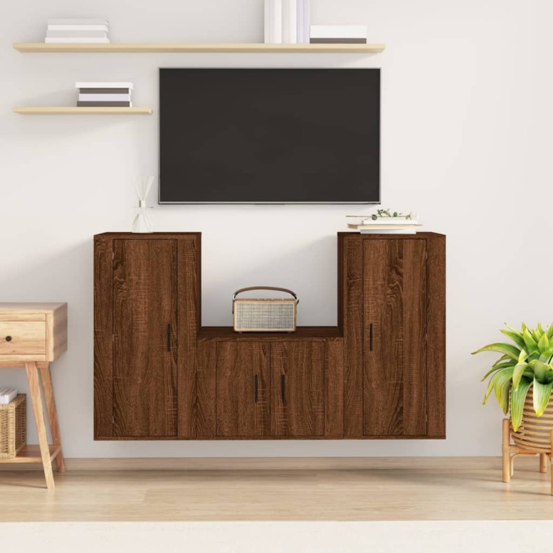 vidaXL 3-tlg. TV-Schrank-Set Braun Eichen-Optik Holzwerkstoff vidaXL 3-tlg. TV-Schrank-Set Braun Eichen-Optik Holzwerkstoff