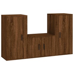 vidaXL 3-tlg. TV-Schrank-Set Braun Eichen-Optik Holzwerkstoff