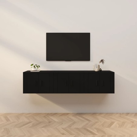 vidaXL TV-Wandschränke 3 Stk. Schwarz 57x34,5x40 cm