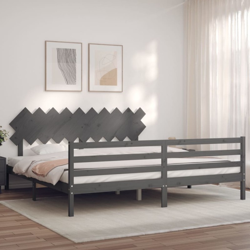 vidaXL Massivholzbett mit Kopfteil Grau 200x200 cm vidaXL Massivholzbett mit Kopfteil Grau 200x200 cm