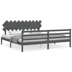 vidaXL Massivholzbett mit Kopfteil Grau 200x200 cm