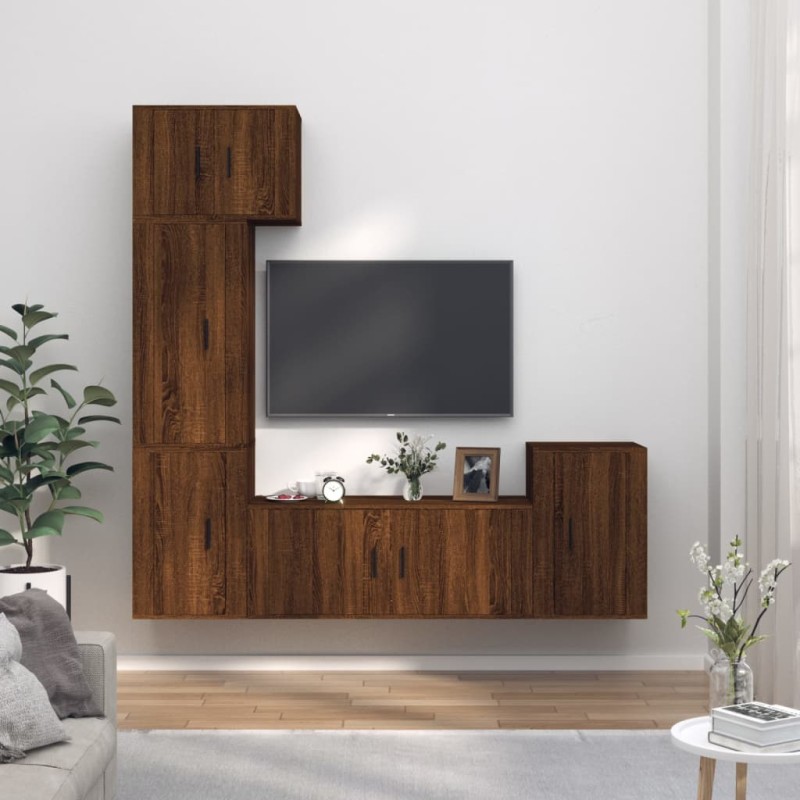 vidaXL 5-tlg. TV-Schrank-Set Braun Eichen-Optik Holzwerkstoff vidaXL 5-tlg. TV-Schrank-Set Braun Eichen-Optik Holzwerkstoff