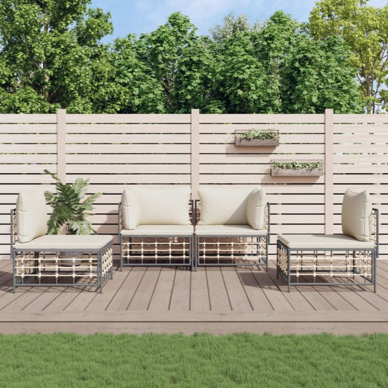 vidaXL 4-tlg. Garten-Lounge-Set mit Kissen Anthrazit Poly Rattan vidaXL 4-tlg. Garten-Lounge-Set mit Kissen Anthrazit Poly Rattan