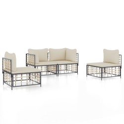 vidaXL 4-tlg. Garten-Lounge-Set mit Kissen Anthrazit Poly Rattan