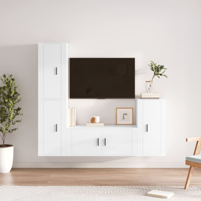 vidaXL 4-tlg. TV-Schrank-Set Hochglanz-Weiß Holzwerkstoff vidaXL 4-tlg. TV-Schrank-Set Hochglanz-Weiß Holzwerkstoff