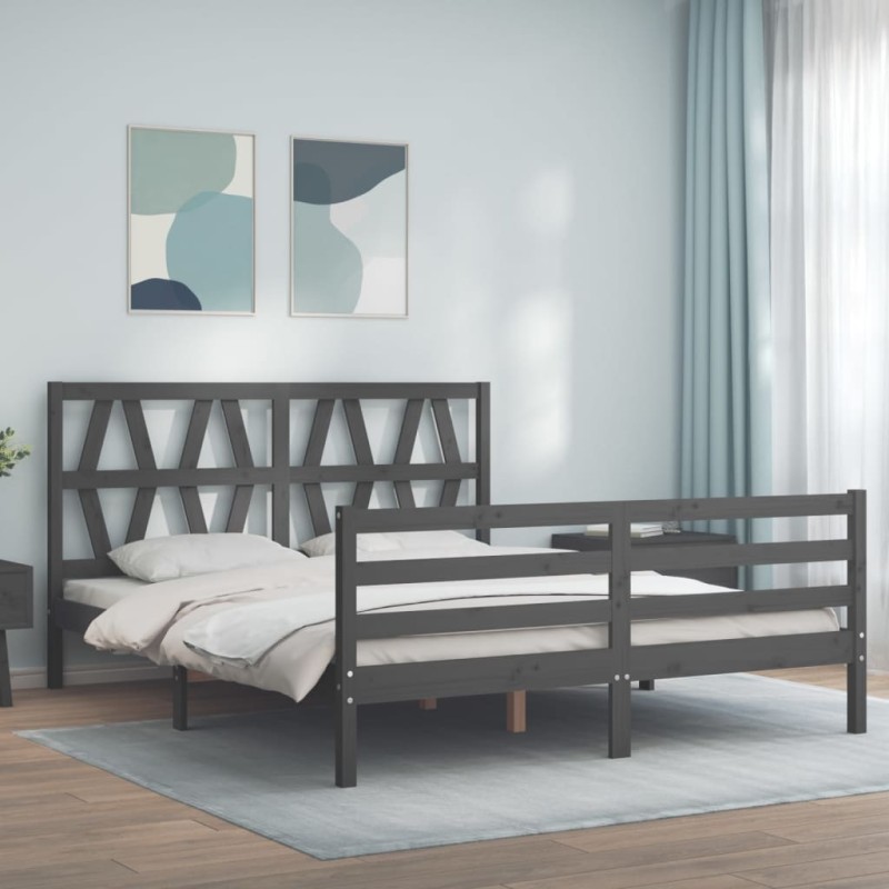 vidaXL Massivholzbett mit Kopfteil Grau vidaXL Massivholzbett mit Kopfteil Grau