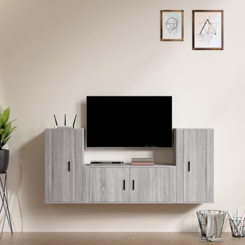 vidaXL 3-tlg. TV-Schrank-Set Grau Sonoma Holzwerkstoff vidaXL 3-tlg. TV-Schrank-Set Grau Sonoma Holzwerkstoff