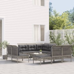 vidaXL 10-tlg. Garten-Lounge-Set mit Kissen Grau Poly Rattan