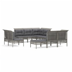 vidaXL 10-tlg. Garten-Lounge-Set mit Kissen Grau Poly Rattan