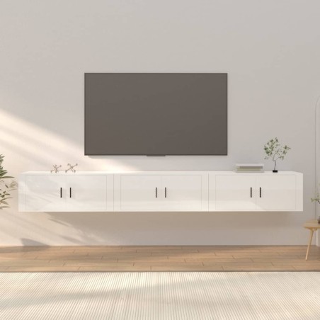 vidaXL TV-Wandschränke 3 Stk. Hochglanz-Weiß 100x34,5x40 cm
