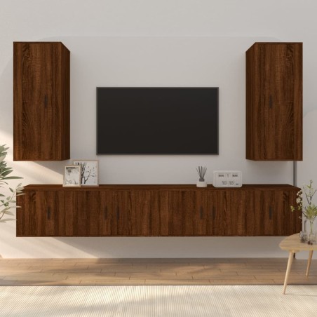 vidaXL 6-tlg. TV-Schrank-Set Braun Eichen-Optik Holzwerkstoff