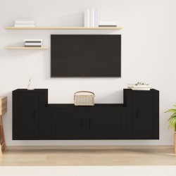 vidaXL 3-tlg. TV-Schrank-Set Schwarz Holzwerkstoff