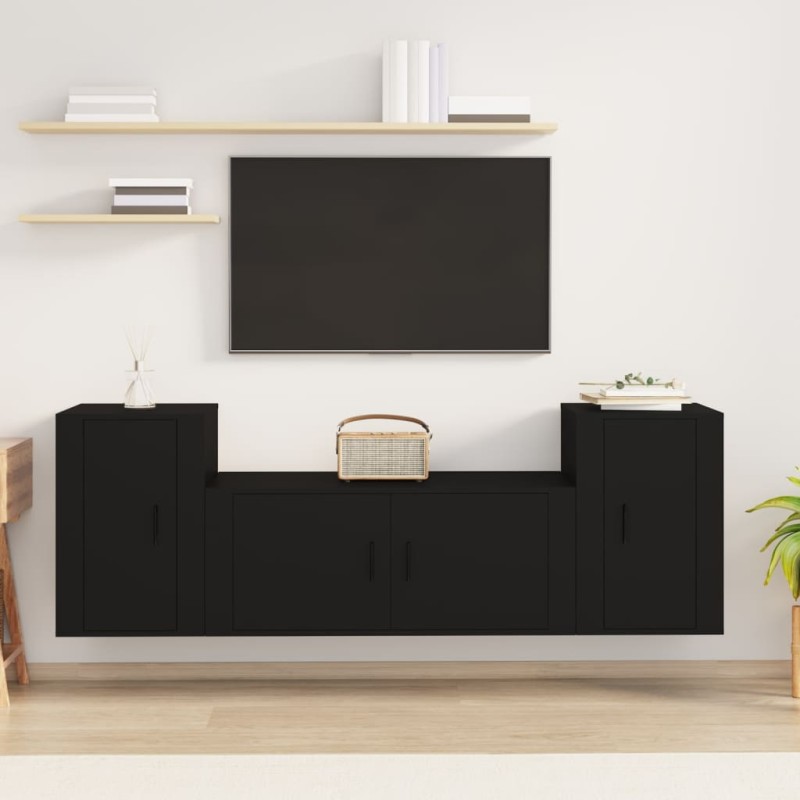 vidaXL 3-tlg. TV-Schrank-Set Schwarz Holzwerkstoff vidaXL 3-tlg. TV-Schrank-Set Schwarz Holzwerkstoff