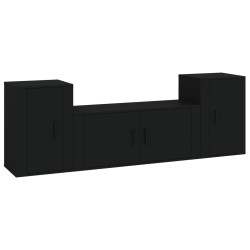 vidaXL 3-tlg. TV-Schrank-Set Schwarz Holzwerkstoff