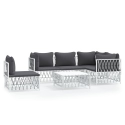 vidaXL 6-tlg. Garten-Lounge-Set mit Kissen Weiß Stahl