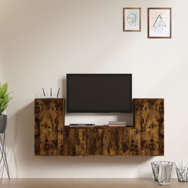 vidaXL 3-tlg. TV-Schrank-Set Räuchereiche Holzwerkstoff vidaXL 3-tlg. TV-Schrank-Set Räuchereiche Holzwerkstoff
