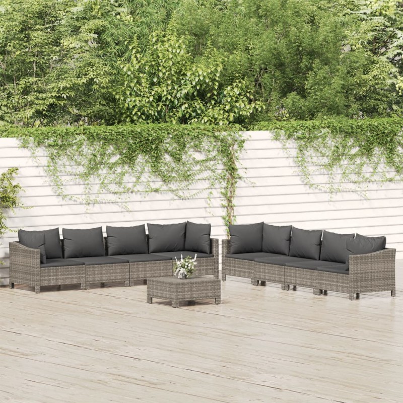 vidaXL 9-tlg. Garten-Lounge-Set mit Kissen Grau Poly Rattan vidaXL 9-tlg. Garten-Lounge-Set mit Kissen Grau Poly Rattan