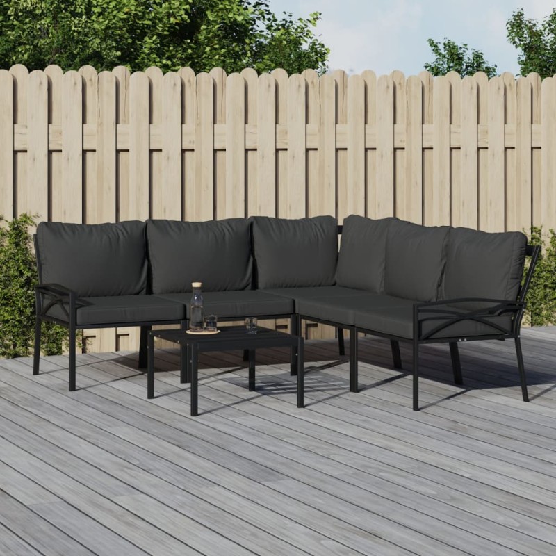 vidaXL 6-tlg. Garten-Lounge-Set mit Grauen Kissen Stahl vidaXL 6-tlg. Garten-Lounge-Set mit Grauen Kissen Stahl