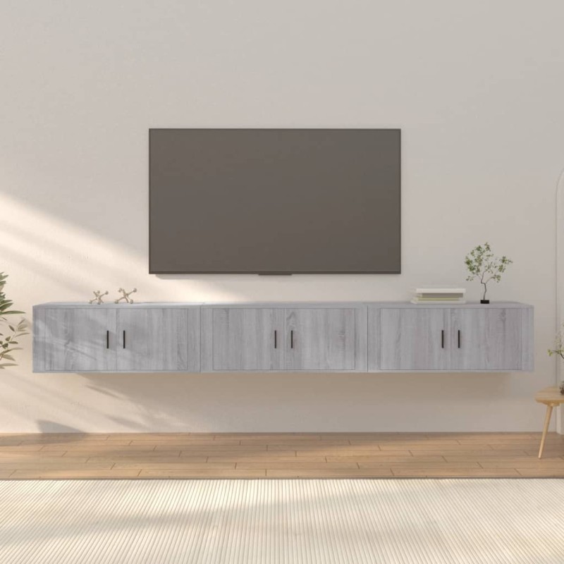 vidaXL TV-Wandschränke 3 Stk. Grau Sonoma 100x34,5x40 cm vidaXL TV-Wandschränke 3 Stk. Grau Sonoma 100x34,5x40 cm