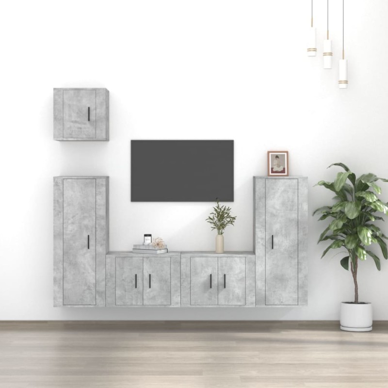 vidaXL 5-tlg. TV-Schrank-Set Betongrau Holzwerkstoff vidaXL 5-tlg. TV-Schrank-Set Betongrau Holzwerkstoff