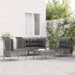 vidaXL 5-tlg. Garten-Lounge-Set mit Kissen Grau Poly Rattan