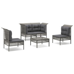 vidaXL 5-tlg. Garten-Lounge-Set mit Kissen Grau Poly Rattan