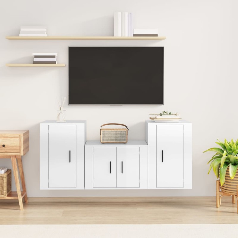 vidaXL 3-tlg. TV-Schrank-Set Hochglanz-Weiß Holzwerkstoff vidaXL 3-tlg. TV-Schrank-Set Hochglanz-Weiß Holzwerkstoff