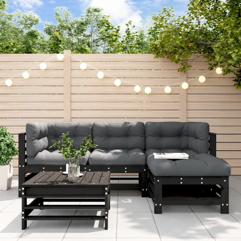 vidaXL 5-tlg. Garten-Lounge-Set mit Kissen Schwarz Massivholz vidaXL 5-tlg. Garten-Lounge-Set mit Kissen Schwarz Massivholz
